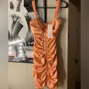 oh polly bodycon corset dress; extra small/small, pinkinsh champagne color